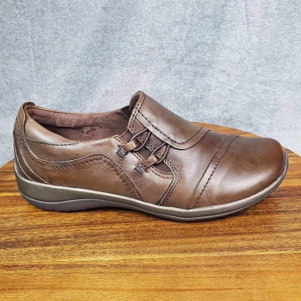 Earth Shoes Women's 9 D Wide Brown Leather Hawk Comfort Slip On Casual Loafers